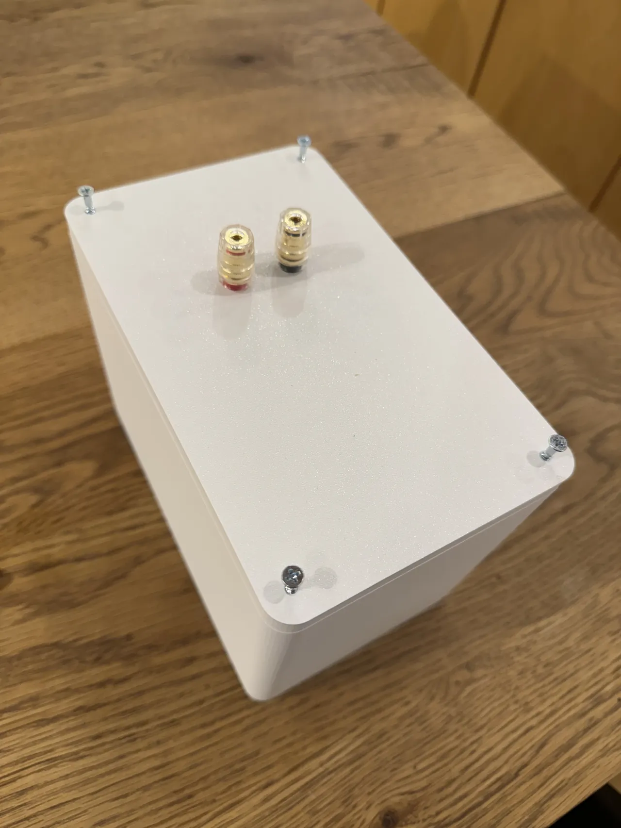 完成品の背面。バナナ端子がきれいに収まっている