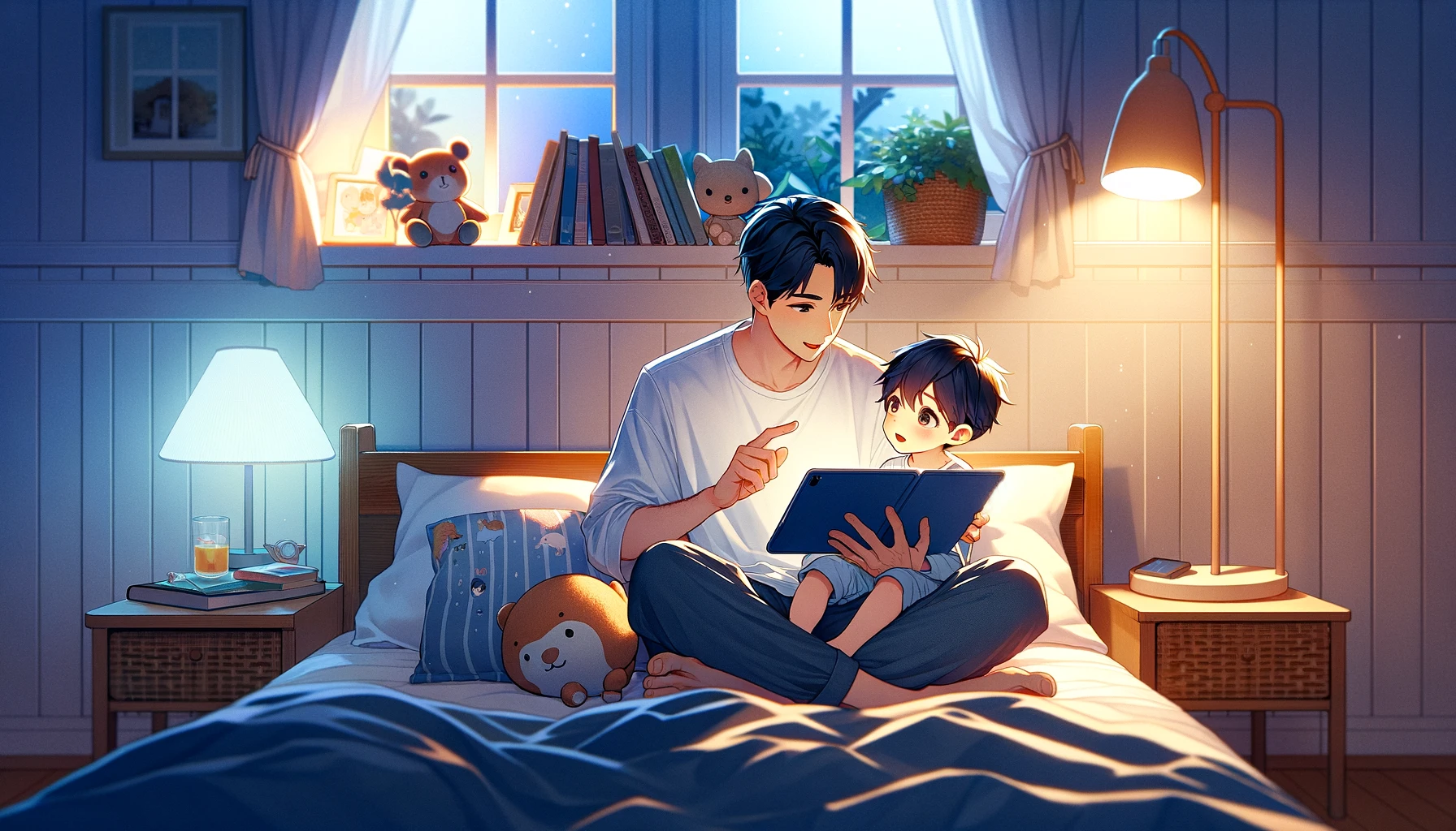 読み聞かせをするお父さん